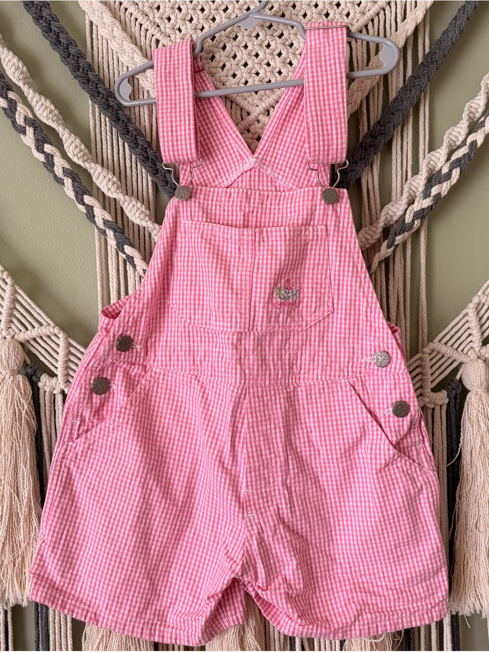 Vintage Oshkosh Pink Gingham Short Overalls